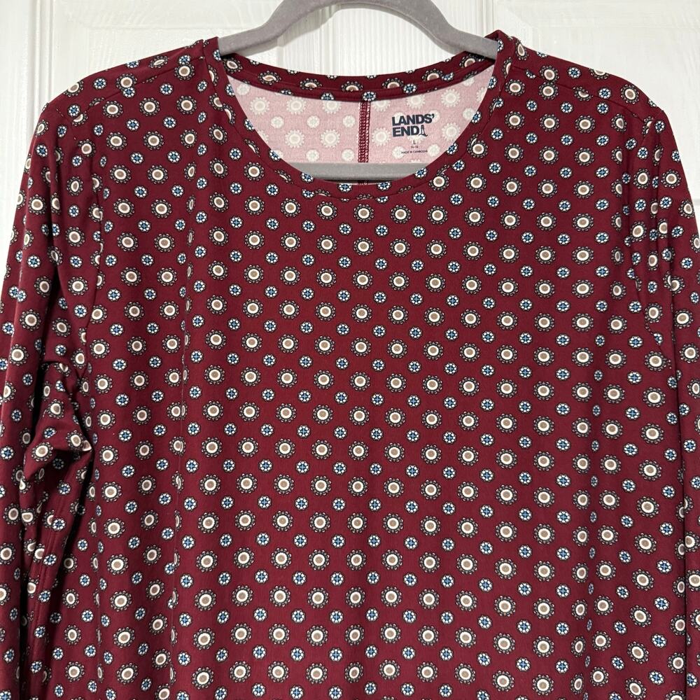 Lands' End Women's Maroon Print Long Sleeve Top Size Large - Picture 2 of 13